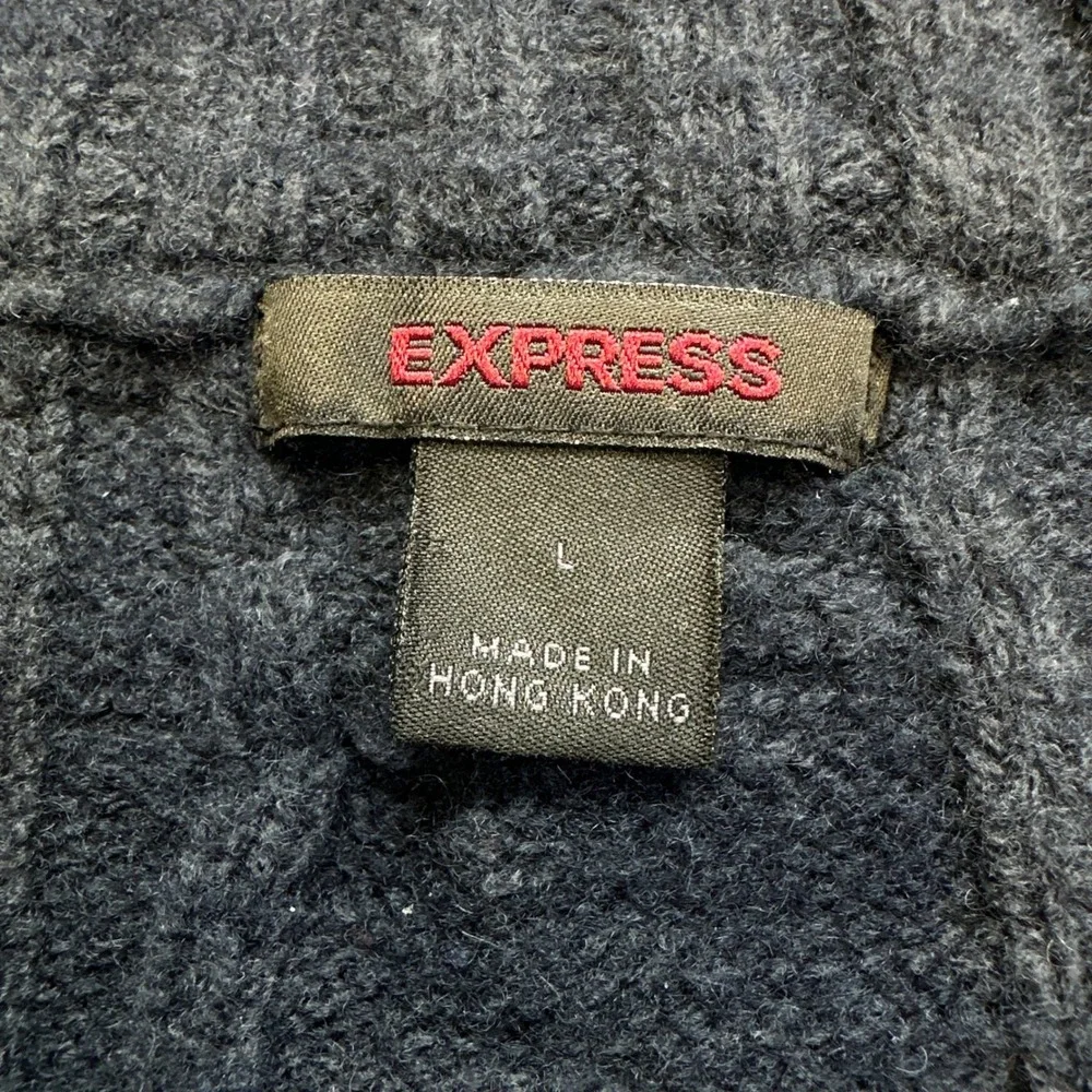 Vintage Express Chunky Cable Knit Quarter Zip Sweater Mens Large‎ Blue Fisherman